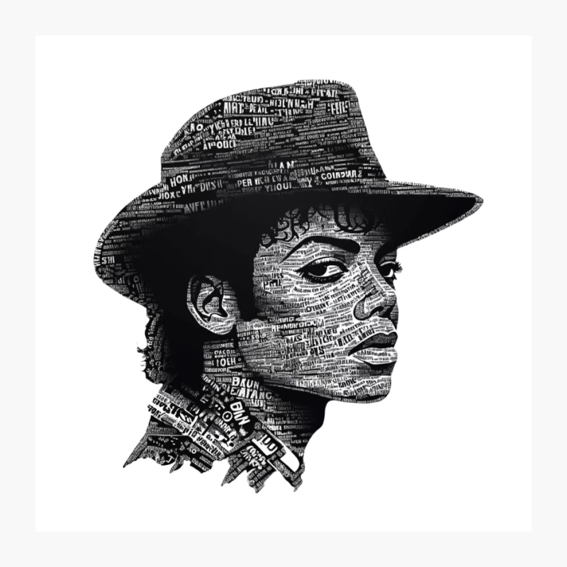Typographic Portrait of Music Icon in Hat Pin