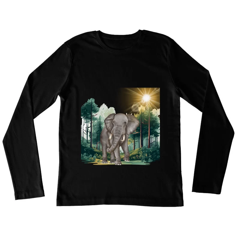 Majestic Elephant Walking in Tropical Forest Female Long Sleeve T-Shirt