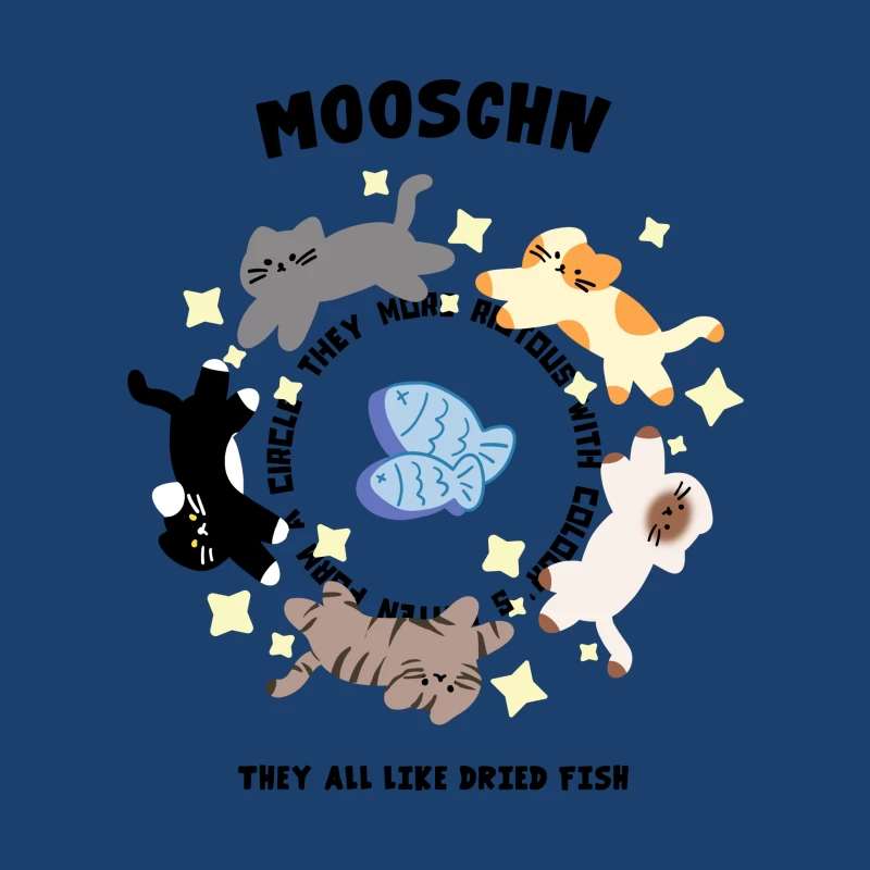 Katzenkreis mit Fischen und Sternen Herren Pullover Hoodie