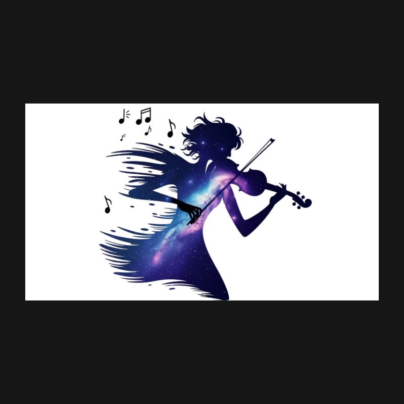 Cosmic Violinist: Silhouette Playing Galactic Melody Desk Mat