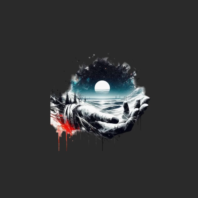 Surreal Cosmic Landscape with Hands Baseball Cap