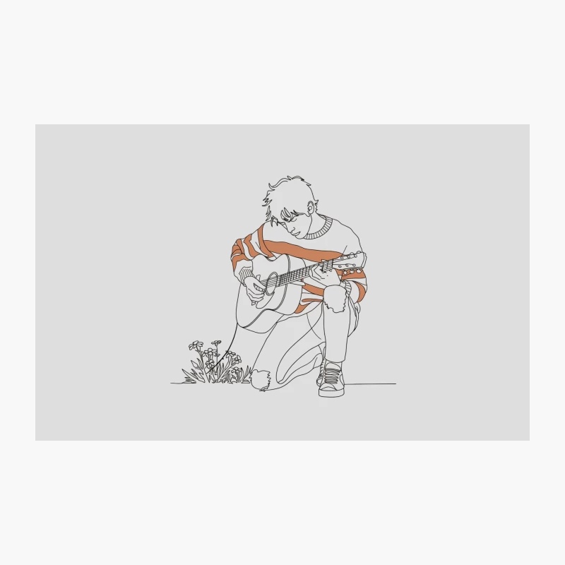 Line Drawing of Guitar Player in Striped Sweater with Flowers Travel Mug