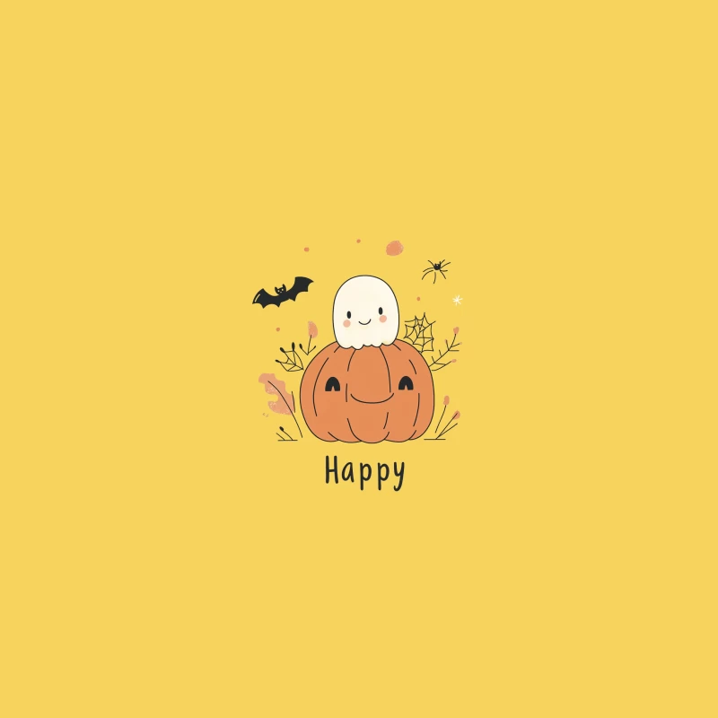 Cute Halloween Cartoon with Pumpkin and Ghost Bucket Hat