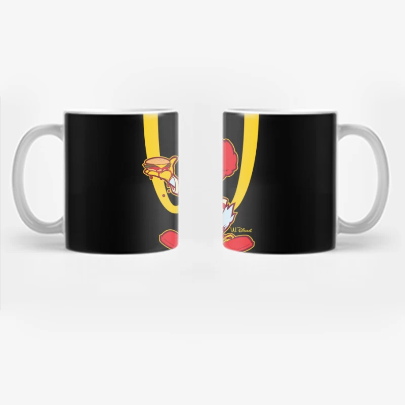 Cartoon Fast Food Character Holding a Burger Coffee Mug