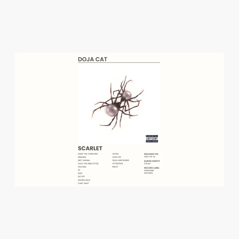 Doja Cat's Explicit Album "Scarlet" with Spider Artwork Travel Mug