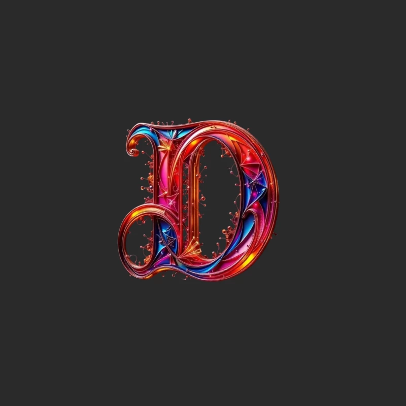 Ornate Gothic Letter D with Vibrant Red and Blue Design Baseball Cap