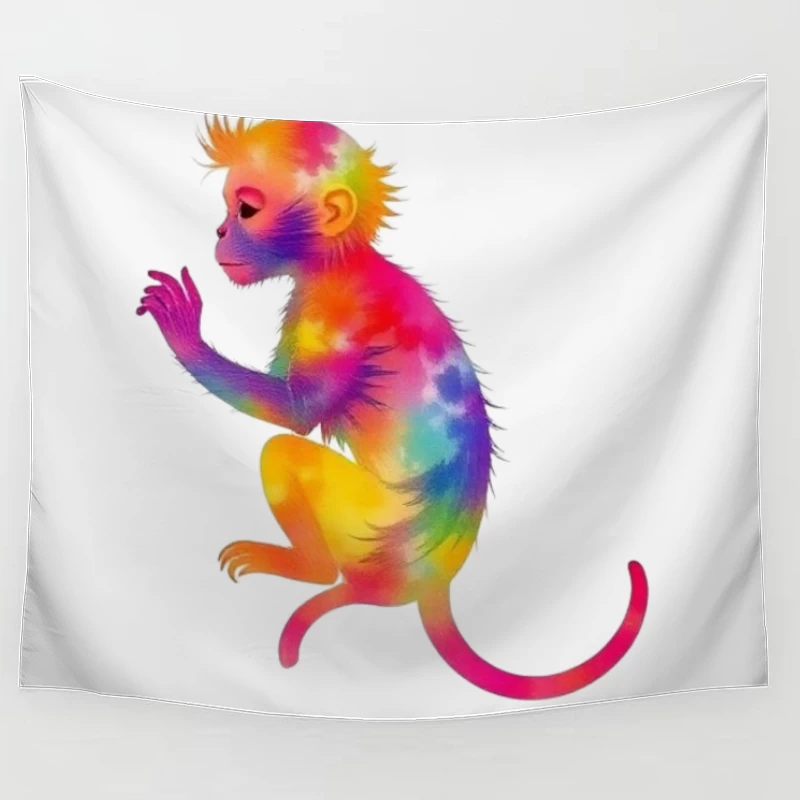 Rainbow Gradient Monkey Art Tapestry