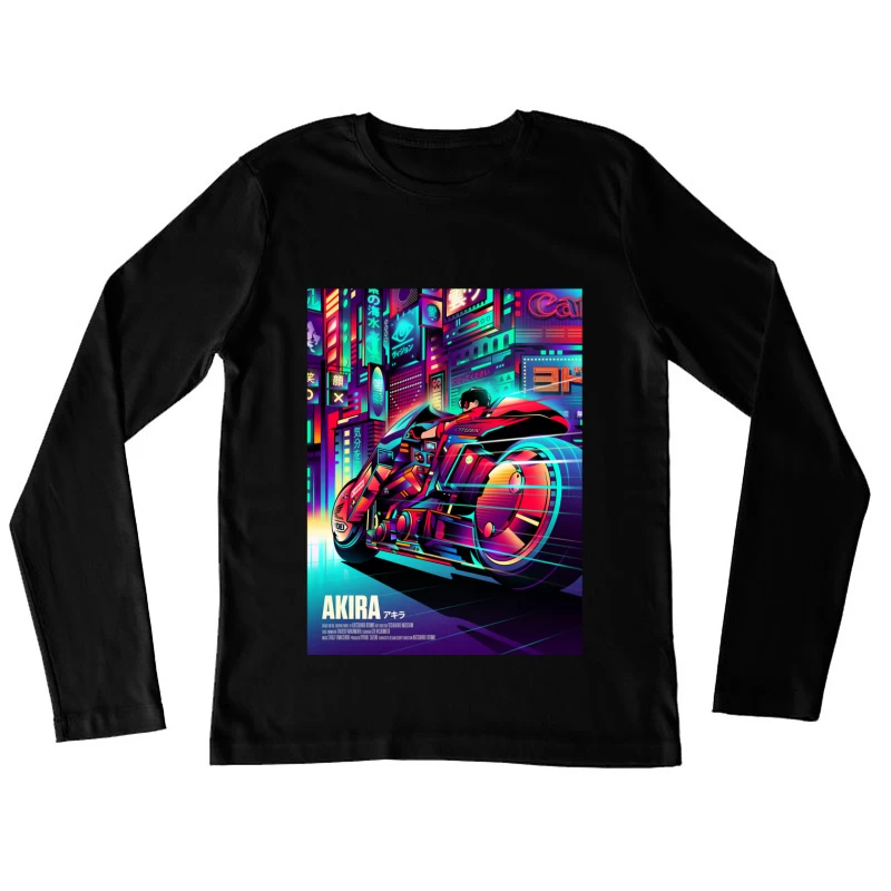 Cyberpunk Akira Motorcycle in Neon City Female Long Sleeve T-Shirt