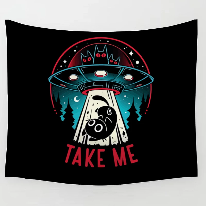 Take Me – UFO & Cat Abduction Whimsy Tapestry