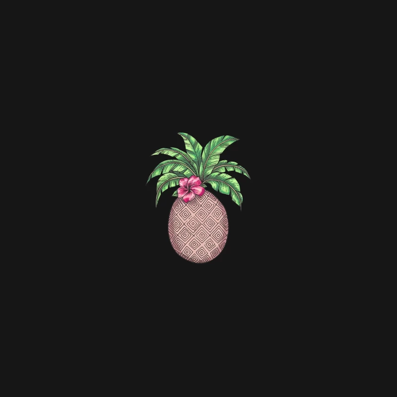 Artistic Tropical Pineapple Illustration with Flower and Geometric Pattern Desk Mat