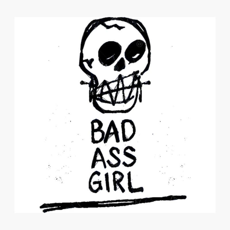 Bad Ass Girl PunkSkullGraphic Tee - original design Throw Pillow