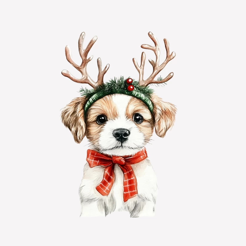 Adorable Puppy in Festive Christmas Attire with Antlers and Red Scarf Male T-Shirt