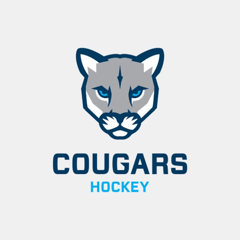 Cougars Hockey Team Logo with Blue and Gray Cougar Head Design Male Tank Top