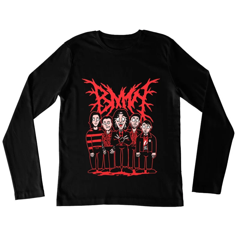 Gothic Rock Band Cartoon in Red and Black Style Female Long Sleeve T-Shirt