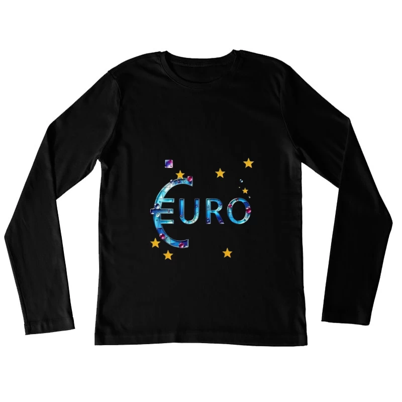 Decorative Crystal Euro Symbol with European Stars Female Long Sleeve T-Shirt