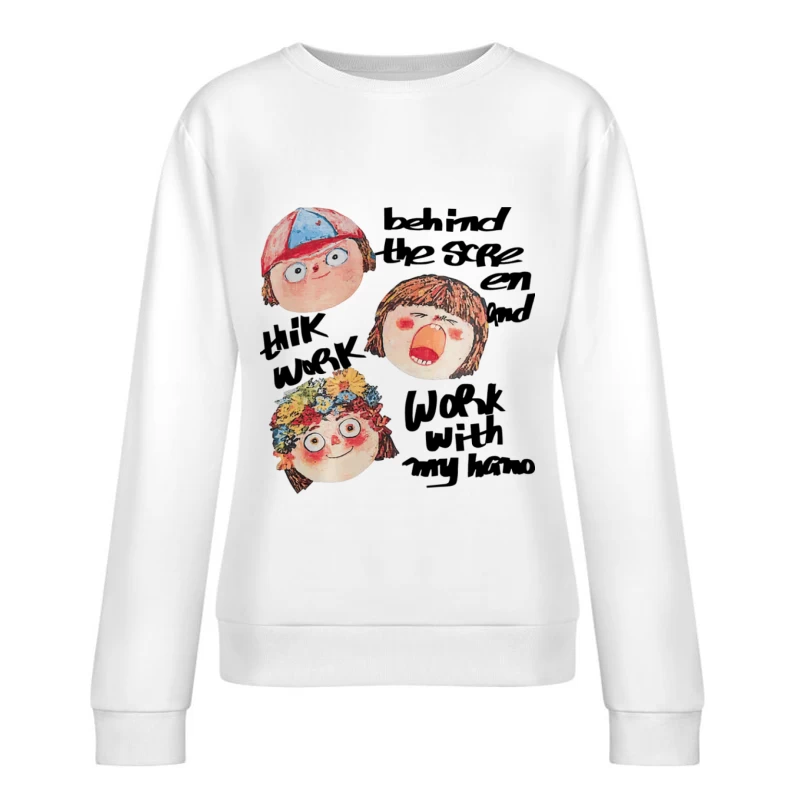Spielerische Kinderköpfe mit bunten Mützen Damen Pullover Sweatshirt