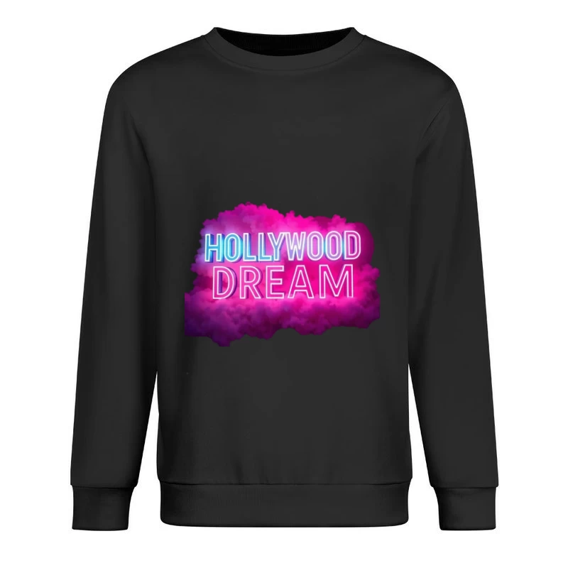 Neon Hollywood Dream Sign with Pink Cloud Background Male Pullover Sweatshirt