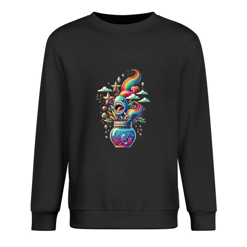 Whimsical Rainbow Sea Monster in a Magical Glass Jar Male Pullover Sweatshirt