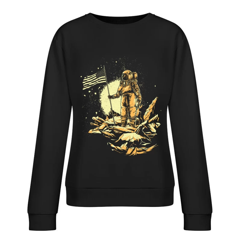 Astronaut in Space with American Flag Female Pullover Sweatshirt