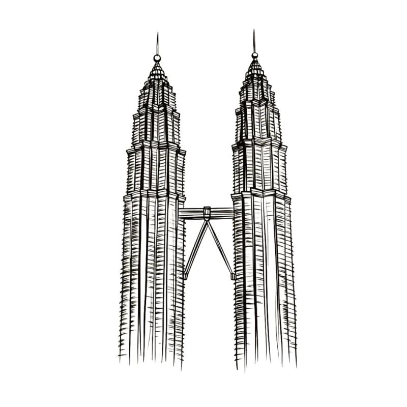 Line Drawing of Iconic Petronas Twin Towers in Kuala Lumpur Pin