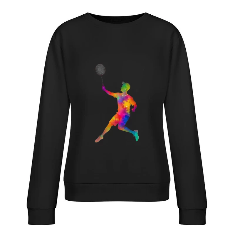 Colorful Badminton Player in Action Female Pullover Sweatshirt