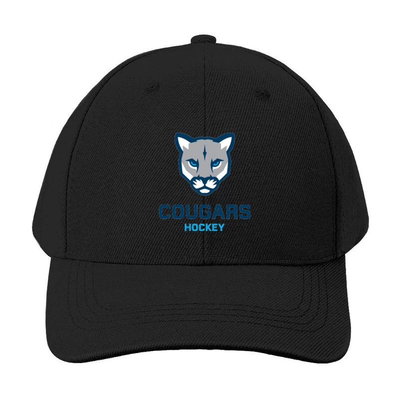 Cougars Hockey Team Logo with Blue and Gray Cougar Head Design Baseball Cap