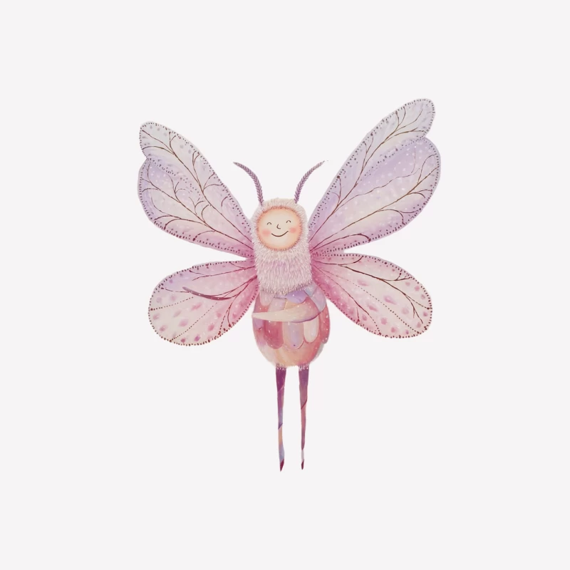 Whimsical Pink Butterfly Fairy Illustration Female T-Shirt