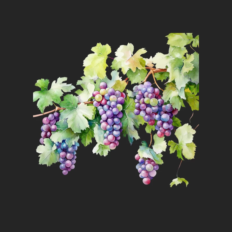 Watercolor Illustration of Purple Grapes and Vine Leaves Female Pullover Sweatshirt