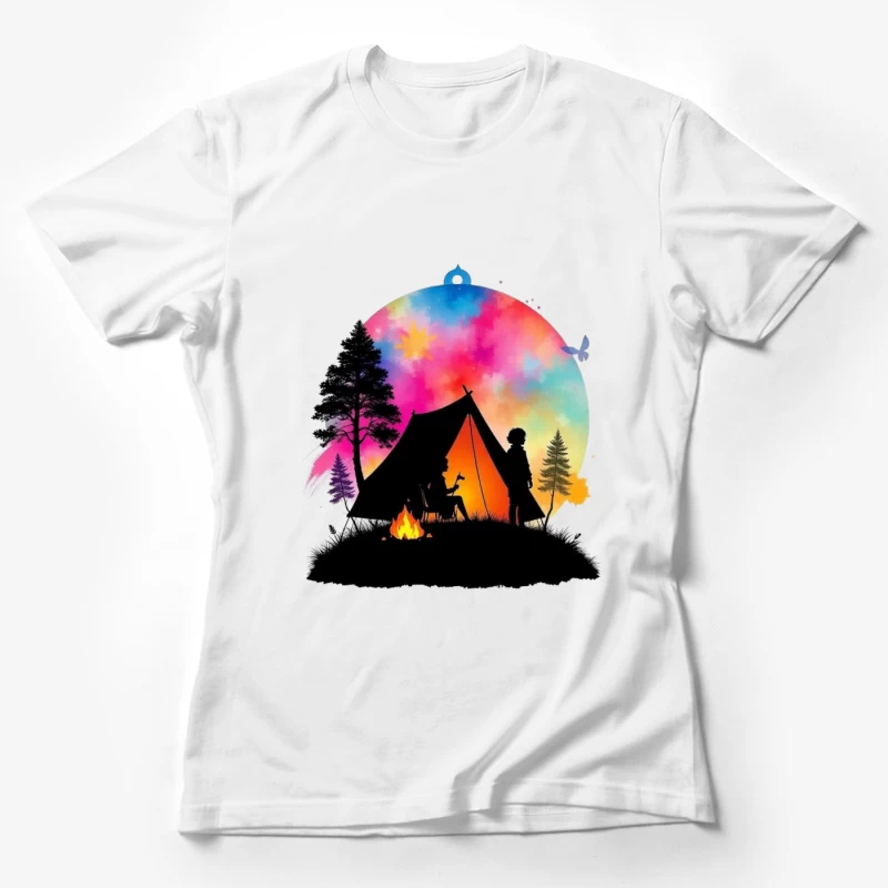 Magical Camping Night Under Colorful Aurora Sky Female T-Shirt