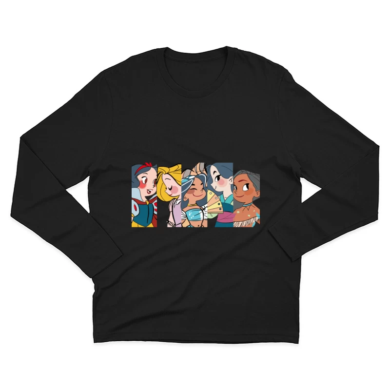 Fünf Cartoon-Prinzessinnen in einem Farbstreifen Herren Langarm T-Shirt