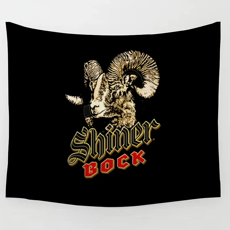 Vintage Shiner Bock Beer Logo with Golden Ram Head Design Tapestry