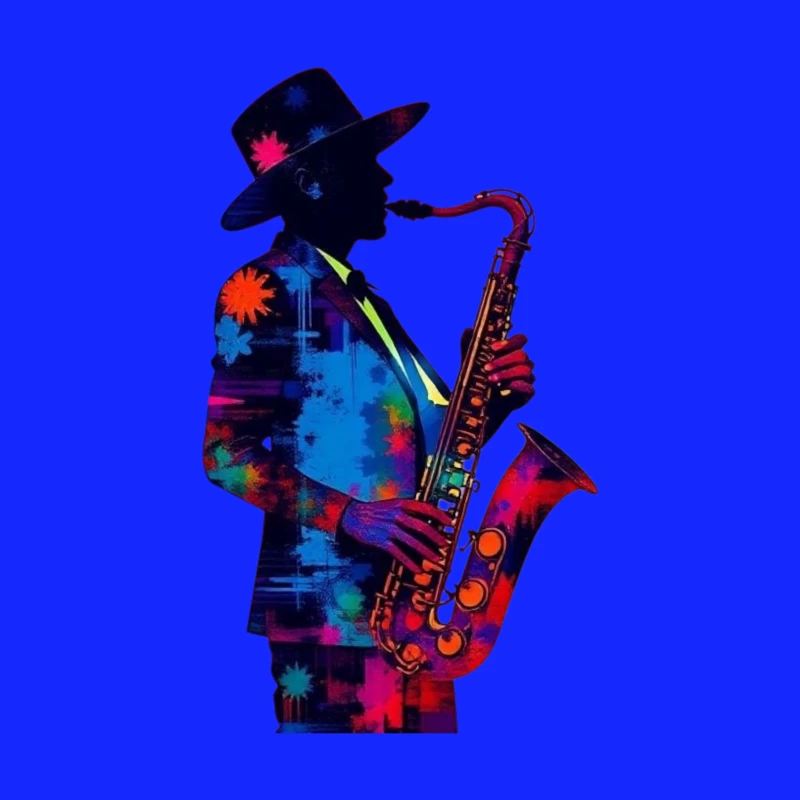 Colorful Saxophonist Silhouette Throw Pillow