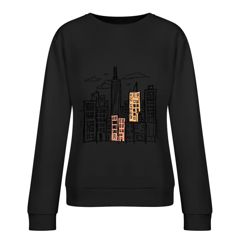 City skyline illustration Female Pullover Sweatshirt