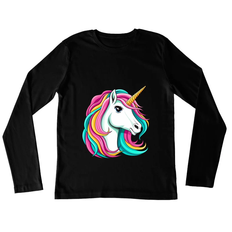 Farbenfrohes Einhornporträt Damen Langarm T-Shirt