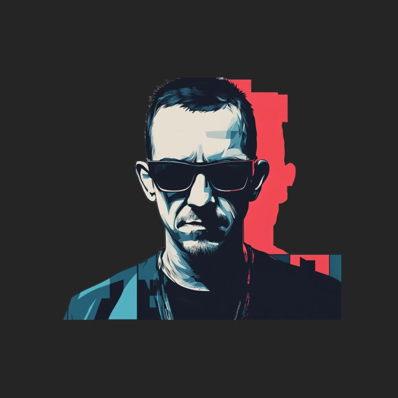 Linkin Park Stylized Portrait: Man with Sunglasses in Blue Tones Female Pullover Sweatshirt