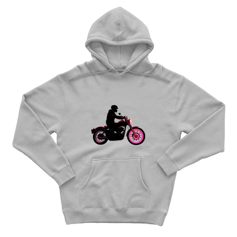 Silhouetted Motorcycle Rider with Neon Red Accents Male Pullover Hoodie