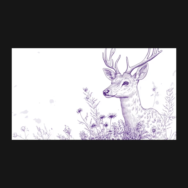 Purple Monochrome Deer with Floral Vase Illustration Desk Mat