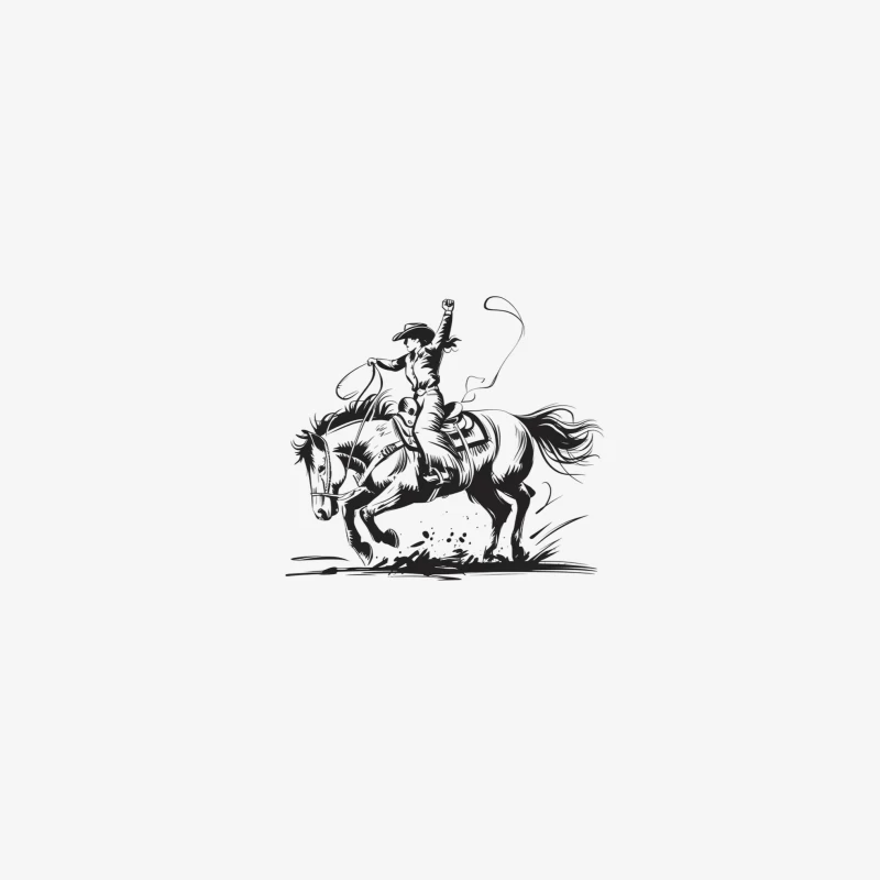 Dynamic Rodeo Cowboy on Bucking Horse: Western Action Illustration Female Pullover Sweatshirt
