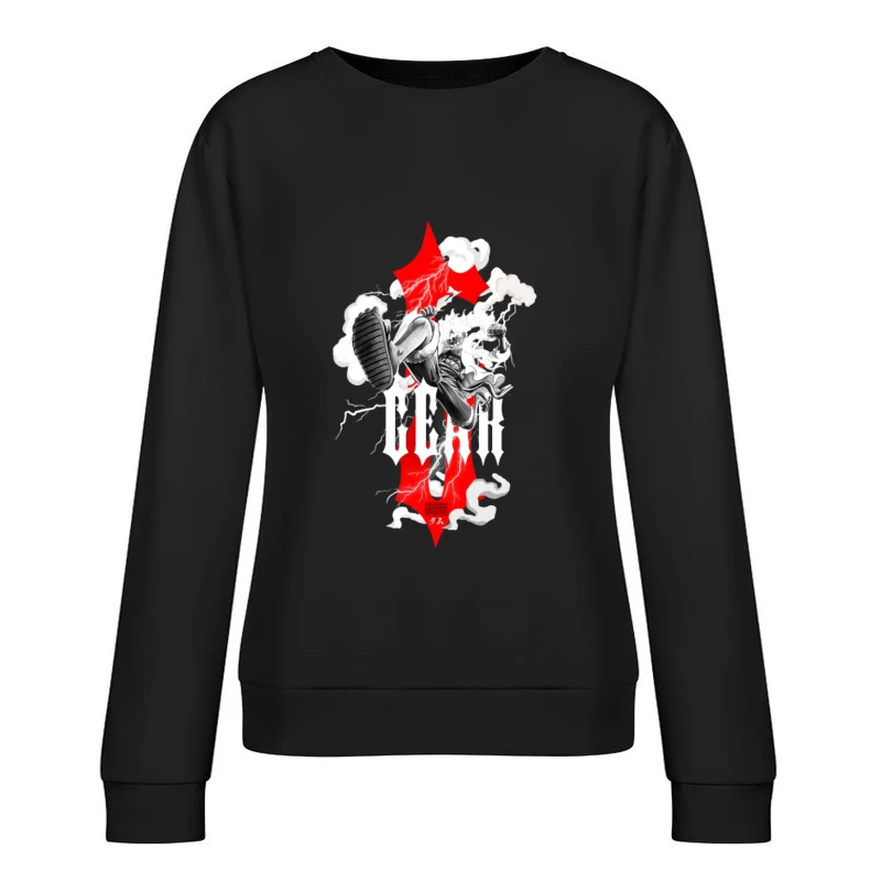 Dynamischer Charakter mit Blitz und rotem Design Damen Pullover Sweatshirt