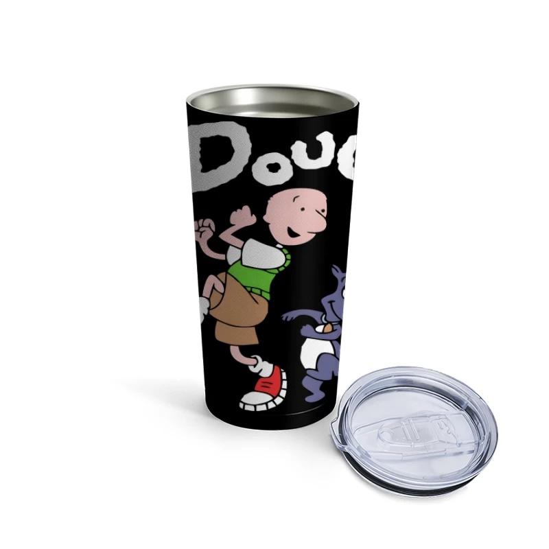 Cartoon Character Running with Dog Travel Mug