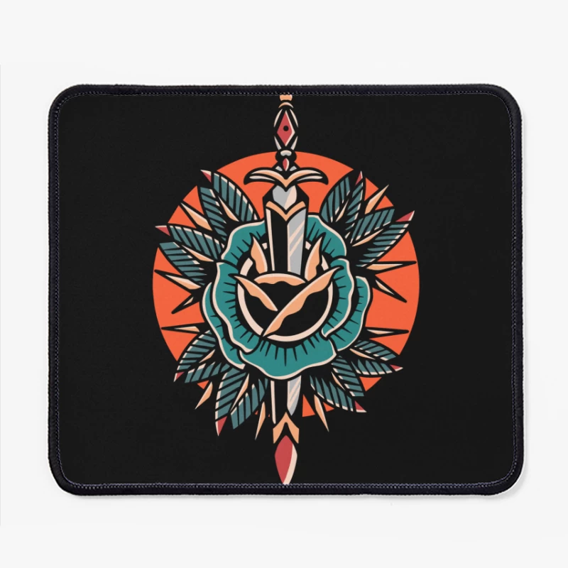 Decorative Sword and Rose Illustration Mouse Pad