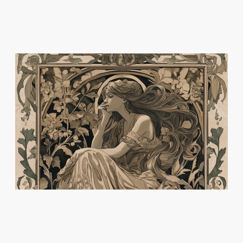 Art Nouveau Floral Portrait: Ornate Monochrome Illustration Travel Mug