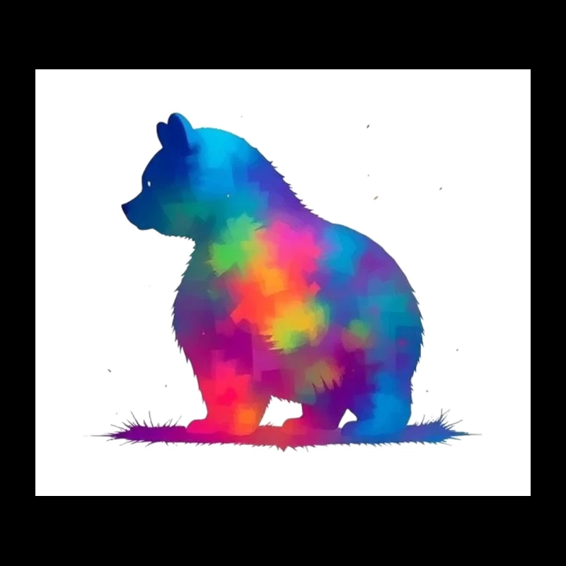 Rainbow Watercolor Bear Silhouette Art Tapestry