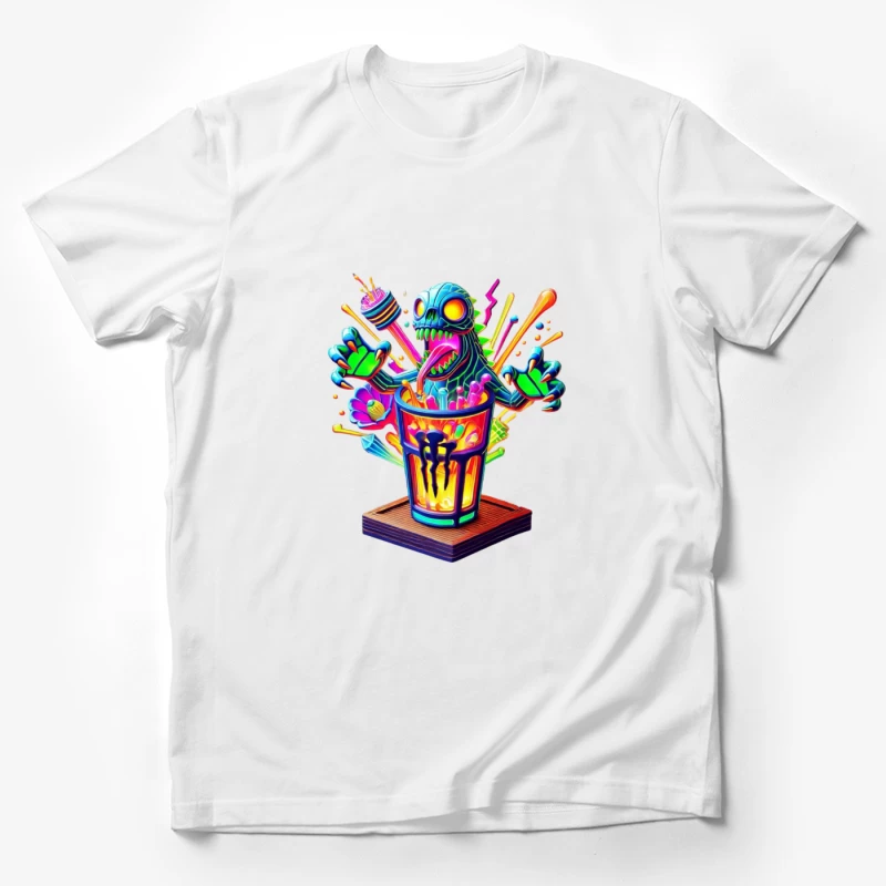 Psychedelic Monster Bursting from Colorful Drink Cup Male T-Shirt