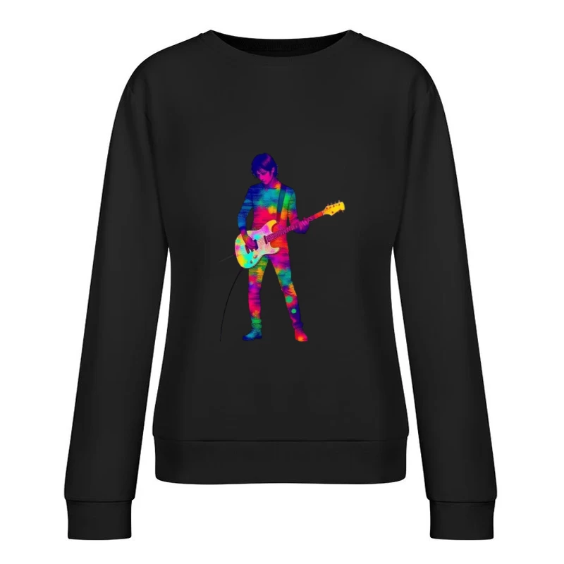 Colorful Musician Playing Electric Guitar Female Pullover Sweatshirt