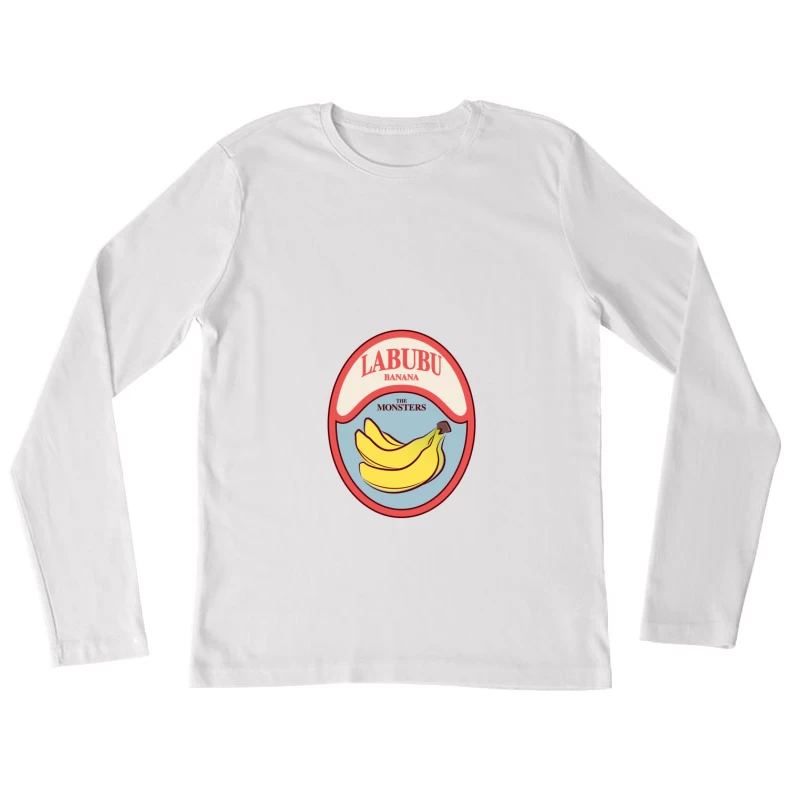 Labubu Bananen Grafik Abzeichen Damen Langarm T-Shirt