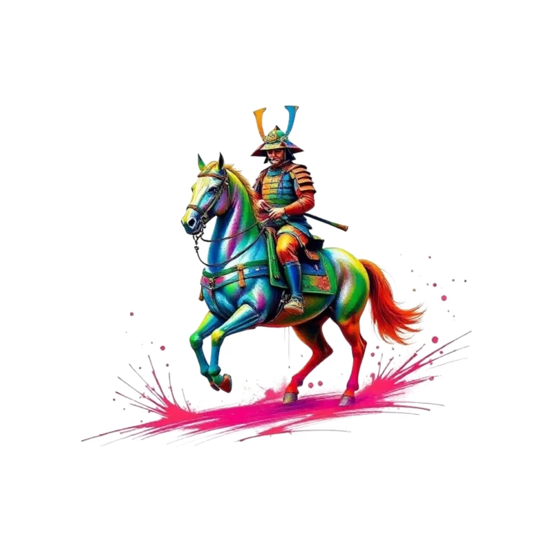 Colorful Samurai on Horseback Tapestry