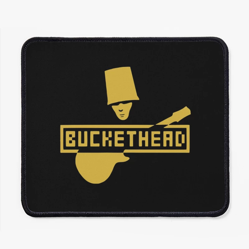 Gold Buckethead Guitar Player Logo Design Mouse Pad