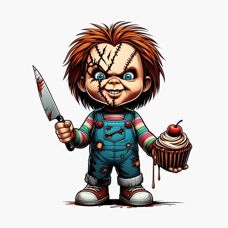 Chucky: Creepy Cartoon Horror Doll with Knife and Cupcake Cotton Tote Bag