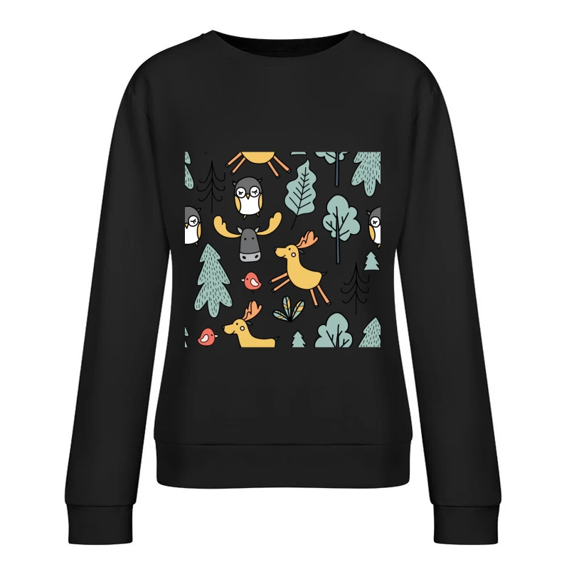Animaux de la Forêt avec Hiboux et Rennes Femme Sweat-shirt à enfiler